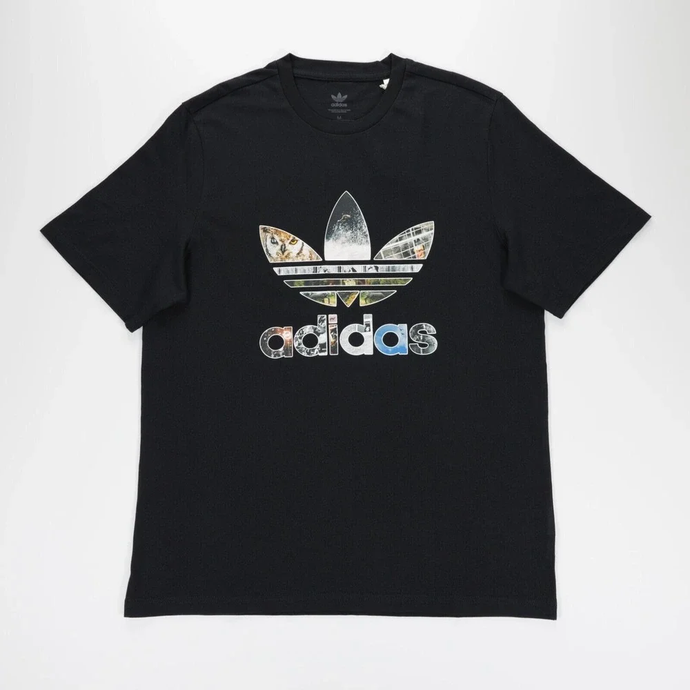 Adidas Originals Men's Crew Neck Short Sleeve Dill Graphic T-Shirts Black Size M